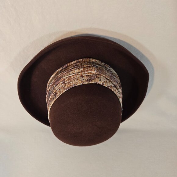 USA Vintage WPL 4384 Festival Artsy Rodeo Brown 100% Wool Rolled Brim Unisex HAT - Picture 6 of 17